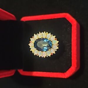 London Blue Topaz and Multi Gemstone Floral Ring